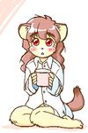  cup feline female kin-shun mammal plain_background shirt solo white_background 
