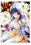  blue_hair bra cleavage dress flower garter_belt lingerie long_hair pantsu sakura_koharu stockings thighhighs wedding_dress 