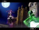  battle cathedral church clock clocktower dress gardevoir gijinka gothitelle magic moon nikawa_99-do nozonokusa personification pokemon smirk 