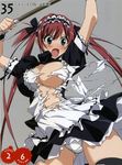  absurdres airi_(queen's_blade) highres maid panties queen's_blade red_hair scan scythe solo takamura_kazuhiro tearing_clothes thighhighs torn_clothes underwear 