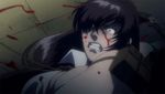  angry animated animated_gif black_lagoon blood blood_on_face long_hair lowres punching roberta_(black_lagoon) solo 