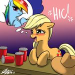  blonde_hair cup cutie_mark dream drunk equine female feral friendship_is_magic green_eyes hair horse john_joseco lesbian mammal multi-colored_hair my_little_pony pink-eyes pink_eyes pony rainbow_dash_(mlp) rainbow_hair 