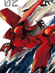  eva_02 flying mecha neon_genesis_evangelion no_humans ocean outstretched_arms simple_background sketch tegaki water white_background 