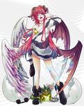  angel_wings bad_id bad_pixiv_id blue_eyes demon_wings domco egg gradient_hair highres horns long_hair megurine_luka multicolored_hair multiple_wings nail_polish pink_hair shoes solo tongue two-tone_hair very_long_hair vocaloid wings 