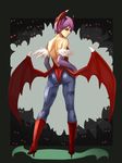  ass back bare_shoulders bat_wings capcom chuppa_(katotsuba) leotard lilith_aensland looking_back pantyhose short_hair solo vampire_(game) wings 