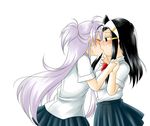  blush kiss multiple_girls nekota21 school_uniform sengoku_otome takeda_shingen_(sengoku_otome) uesugi_kenshin_(sengoku_otome) yuri 