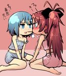  b3 bad_id bad_pixiv_id blue_eyes blue_hair food long_hair magical_girl mahou_shoujo_madoka_magica miki_sayaka multiple_girls pocky pocky_kiss ponytail red_eyes red_hair sakura_kyouko shared_food short_hair strap_slip translated yuri 