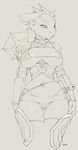  armor big_breasts bikini boots breasts clothed clothing collar female gloves horn horns looking_at_viewer navel onta plain_background ptopr skimpy solo standing swimsuit sword thighs thong unconvincing_armor unconvincing_armour weapon white_background wide_hips 