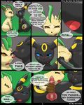  comic eeveelution english_text female flora_fauna handjob kuroodod leafeon male nintendo penis pok&#233;mon pok&eacute;mon straight text umbreon video_games 