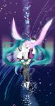  absurdres aqua_hair closed_eyes hatsune_miku hatsune_miku_(append) highres long_hair mao_(alepricos) meteor_(vocaloid) navel necktie open_mouth pink_hair solo thighhighs twintails very_long_hair vocaloid vocaloid_append zettai_ryouiki 