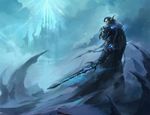  armor black_hair blood_elf blue_eyes death_knight ice male_focus sandara snow solo sword warcraft weapon world_of_warcraft 
