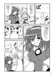  bococho bowl comic eyes greyscale hat leaf mirror monochrome moriya_suwako multiple_girls spoon touhou translated yasaka_kanako 