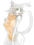  breasts cat feline female girly_girl green_eyes hair mammal plain_background solo white_background white_hair yunaga_500 