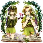  1girl blonde_hair blue_eyes book fairy green_eyes green_hair hat houhou_(black_lack) instrument link navi ocarina pointy_ears saria smile the_legend_of_zelda the_legend_of_zelda:_ocarina_of_time 