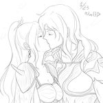  1boy 1girl armor cape cecil_harvey couple earrings eyes_closed female final_fantasy final_fantasy_iv headband jewelry kiss kissing leotard long_hair male mono-k monochrome ponytail rosa_farrell shoulder_pads sketch tiara 