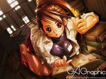  book breasts brown_hair flame large_breasts library megane tagme 