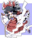  black_hair blue_eyes bow detached_sleeves gohei hair_bow hakurei_reimu hinoshita_hikari katahira_masashi miko skirt solo touhou 