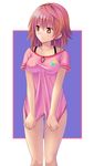  ass_visible_through_thighs bare_legs bottomless brown_hair genderswap genderswap_(mtf) impossible_clothes impossible_shirt orange_(meitoku) red_eyes scowl shirt shirt_tug short_hair solo star to_love-ru yuusaki_riko 