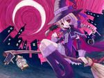  akiyoshi_yoshiaki broom broom_riding crescent_moon fairy moon night original ribbon sidesaddle sky solo twintails wand witch 