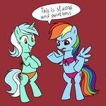  clothed clothing english_text equine female feral friendship_is_magic horn horse lyra_(mlp) lyra_heartstrings_(mlp) mammal my_little_pony pegasus pony rainbow_dash_(mlp) skimpy swimsuit text tight_clothing unicorn unknown_artist wings 
