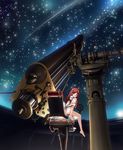  barefoot copyright_request glasses highres long_hair night red_hair sky smile solo star star_(sky) starry_sky tama_(speedgrapher) telescope yellow_eyes 