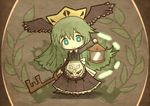  akihiyo apron aqua_eyes blush_stickers chibi dress glowing green_hair head_wings key keyblade lantern long_hair maid original solo waist_apron wings 