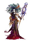  absurdres black_hair blue_eyes gorgon highres hirooka_masaki kid_icarus kid_icarus_uprising medusa_(kid_icarus) official_art pale_skin snake solo staff tattoo 