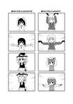  4koma :3 animal_ears bald bald_girl blush bow bunny_ears carrot carrot_necklace cat_ears chen chibi comic earrings greyscale hair_bow hat hat_bow inaba_tewi jewelry kimineri kirisame_marisa long_hair monochrome multiple_4koma multiple_girls necklace necktie open_mouth parody pendant reisen_udongein_inaba short_hair silent_comic skirt touhou translated wavy_mouth wig 