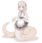  belt blonde_hair blush frfr lamia maid monster_girl naga necktie pointy_ears scales smile snake tail tie yellow_eyes 