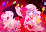  bad_id bad_pixiv_id bat_wings blonde_hair blue_hair bow closed_eyes dress flandre_scarlet flower frills hagiko hand_on_another's_cheek hand_on_another's_face hat lips lying multiple_girls on_back pink_flower pink_rose red_eyes red_flower red_rose remilia_scarlet rose short_hair siblings sisters smile touhou wings 