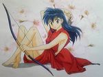  archer arrow barefoot black_hair bow bow_(weapon) breasts higurashi_kagome inuyasha marksman side_boob sideboob sitting weapon 