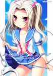  kirin_kakeru kirintei no_bra open_shirt pantsu panty_pull school_uniform shimapan skirt_lift 