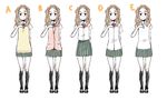  black_eyes blush bow brown_hair chibikko_(morihito) eyebrows kneehighs long_hair morihito original school_uniform skirt sweater_vest thick_eyebrows 