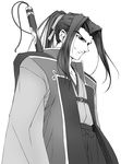  assassin_(fate/stay_night) fate/stay_night fate_(series) greyscale japanese_clothes long_hair male_focus monochrome monohoshizao ponytail sheath sheathed solo sword weapon yamaguchi_homupe 