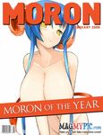  blue_hair breasts cover daccubus_(pen) demon demon_tail fake_cover horns huge_breasts jpeg_artifacts macro magazine_cover nude original pen_(pen3) solo tail watermark yellow_eyes 