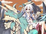  animal_ears bad_id bad_pixiv_id center_opening chibi detached_sleeves fur glowing glowing_eyes highres horns ichiyan midriff monster_hunter monster_hunter_portable_3rd navel personification red_eyes riding smile solo zinogre |_| 