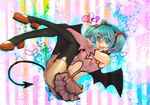  alternate_hair_length alternate_hairstyle aqua_eyes aqua_hair bow hair_bow hair_ribbon hatsune_miku headphones heart_hunter_(module) mosaaaco navel project_diva project_diva_(series) ribbon short_hair smile solo tail thighhighs twintails vocaloid wings zettai_ryouiki 