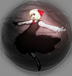  arugeri black_dress blonde_hair darkness dress fang hair_ribbon open_mouth outstretched_arms red_eyes ribbon rumia solo spread_arms touhou 