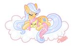  baby blue_hair cloud cute equine female feral fluttershy_(mlp) friendship_is_magic good_parenting hair horse mammal mother my_little_pony parent pegasus pink_hair plain_background sleeping transparent_background unknown_artist wings young 