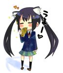  :3 black_hair blush heart k-on! kemonomimi knee_socks long_hair nakano_azusa nekomimi school_uniform skirt taiyaki twin_tails 