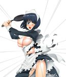  a1 absurdres black_hair blue_eyes blush bra breasts exploding_clothes frying_pan highres initial-g lingerie maid nipples oppai panties pantsu short_hair siesta solo tearing_clothes torn_clothes underwear wink zero_no_tsukaima 