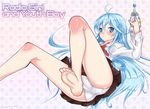  ahoge bare_legs barefoot blue_eyes blue_hair blush denpa_onna_to_seishun_otoko feet gun legs long_hair long_legs mudou_eichi off_shoulder panties pantyshot school_uniform skirt soles solo thighs toenail_polish toenails toes touwa_erio underwear upskirt very_long_hair weapon white_panties 