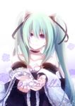  aqua_eyes aqua_hair bad_id bad_pixiv_id bow cantarella_(vocaloid) dress hair_bow hatsune_miku long_hair raicy smile solo twintails vocaloid 