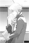  1girl brother_and_sister comforting dress enami_katsumi ferret_von_balstein greyscale hug long_hair monochrome official_art relic_von_balstein scan short_hair siblings tears twins vamp! 