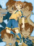  bad_id bad_pixiv_id blue_eyes brown_hair closed_eyes dog gakuran inazuma_eleven_(series) inazuma_eleven_go male_focus matsukaze_tenma one_eye_closed open_mouth raimon raimon_school_uniform raimon_soccer_uniform sasuke_(inazuma_eleven) school_uniform soccer_uniform sportswear yudu_s 