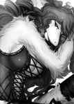  corset dragon eixin enrin female greyscale hair long_hair looking_at_viewer lying monochrome solo 