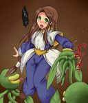  blush brown_hair female girl green_eyes kerneed monster 