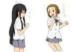  akiyama_mio black_eyes black_hair brown_eyes brown_hair clenched_hand clenched_hands k-on! long_hair multiple_girls rock_paper_scissors school_uniform short_hair skirt suan_ringo tainaka_ritsu translated 