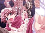  apron blood blush brown_hair censored colette_(ryouki) crying fellatio fujii_kazuha game_cg group_sex maid maid_headdress nipples open_mouth oppai oral red_hair ryouki sex sherry_(ryouki) short_hair soap tears thighhighs 