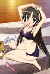  absurdres armpits ass barefoot black_hair black_panties blush bra breasts cleavage feet green_eyes hair_dryer hair_ribbon hairband hidan_no_aria highres hotogi_shirayuki iwakura_kazunori legs lingerie long_hair medium_breasts non-web_source nyantype official_art panties ribbon side-tie_panties sitting solo underwear underwear_only very_long_hair wariza 